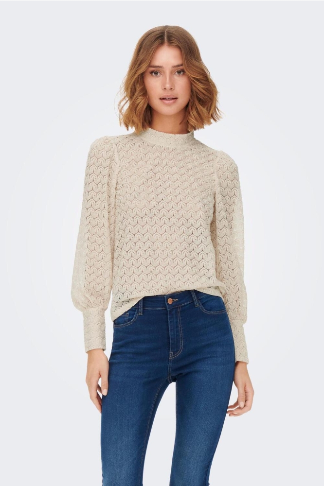 JDYAVERY L/S LACE TOP JRS 15268408 SANDSHELL